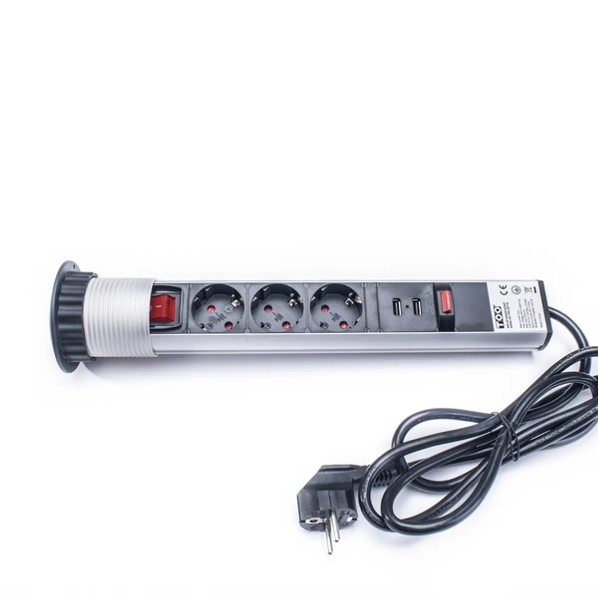 TOO PPS-307-3S IP20, 3x 2P+F, 2x USB-A, áramtalanító kapcsolóval, ezüst asztalba süllyeszthető elosztó #1