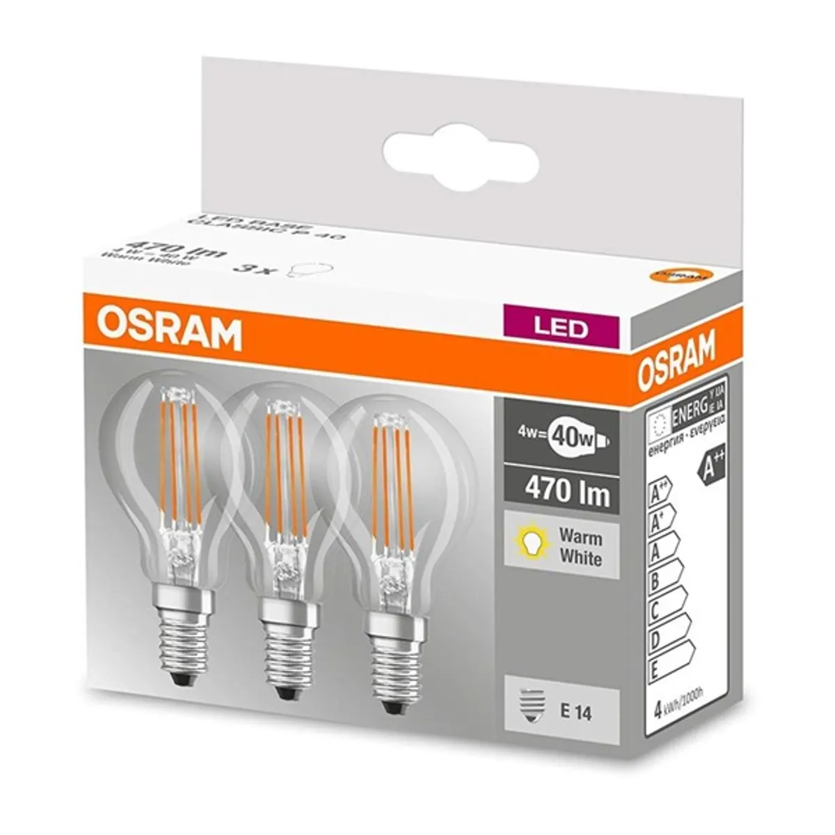 Osram Base átlátszó üveg búra/4W/470lm/2700K/E14 LED kisgömb izzó 3 db #2