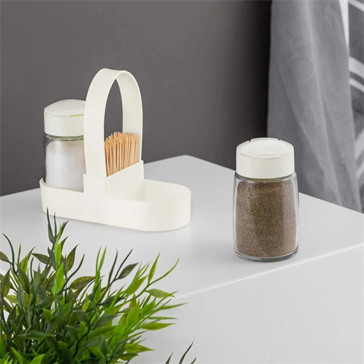 IRIS C-00467 Drop üveg fűszerszóró szett tartóval, 2 darabos 2*100ml, dobozos, fekete vagy elfántcsont színű #4