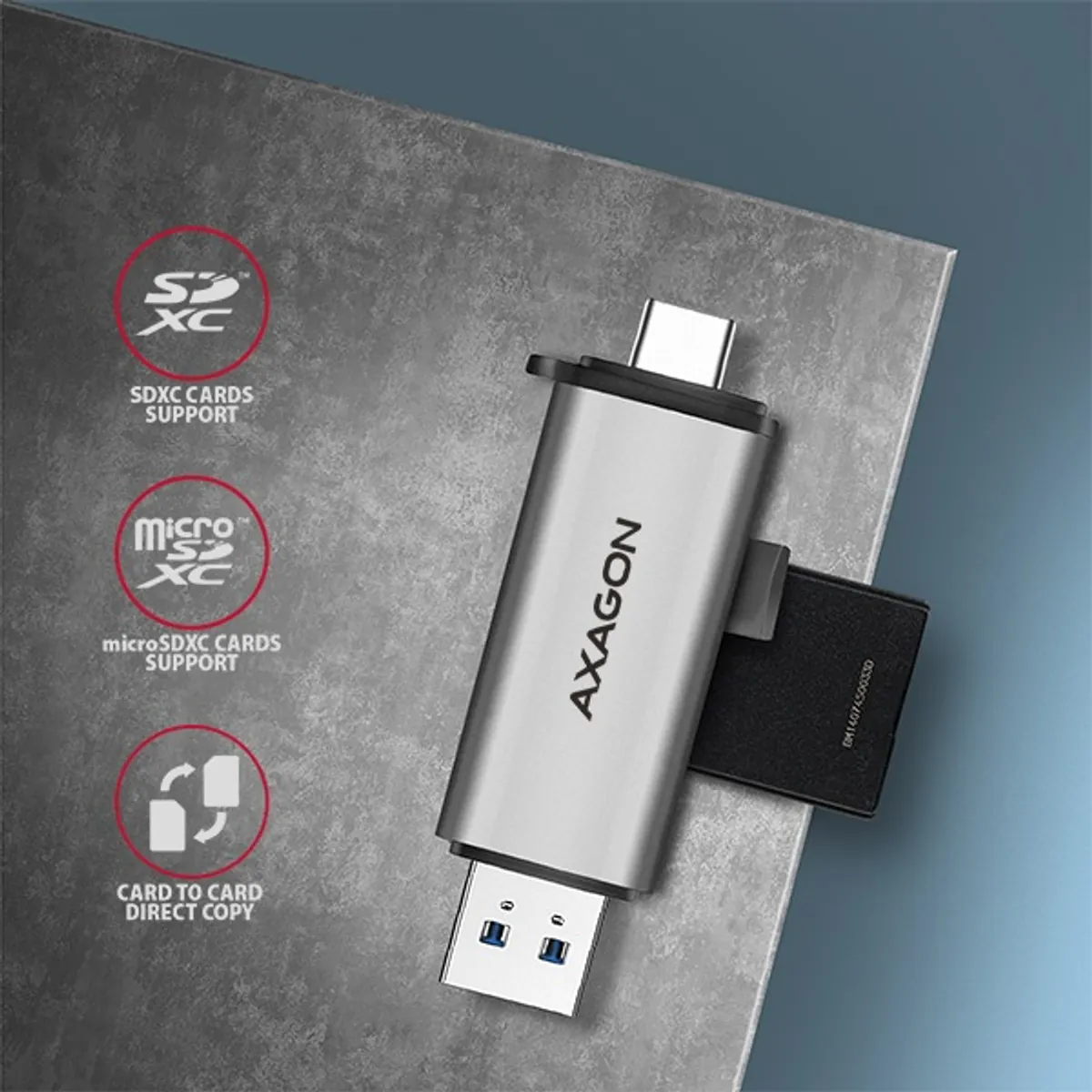 Axagon CRE-SAC USB 3.2 Type-A és Type-C SD/microSD kártyaolvasó #3