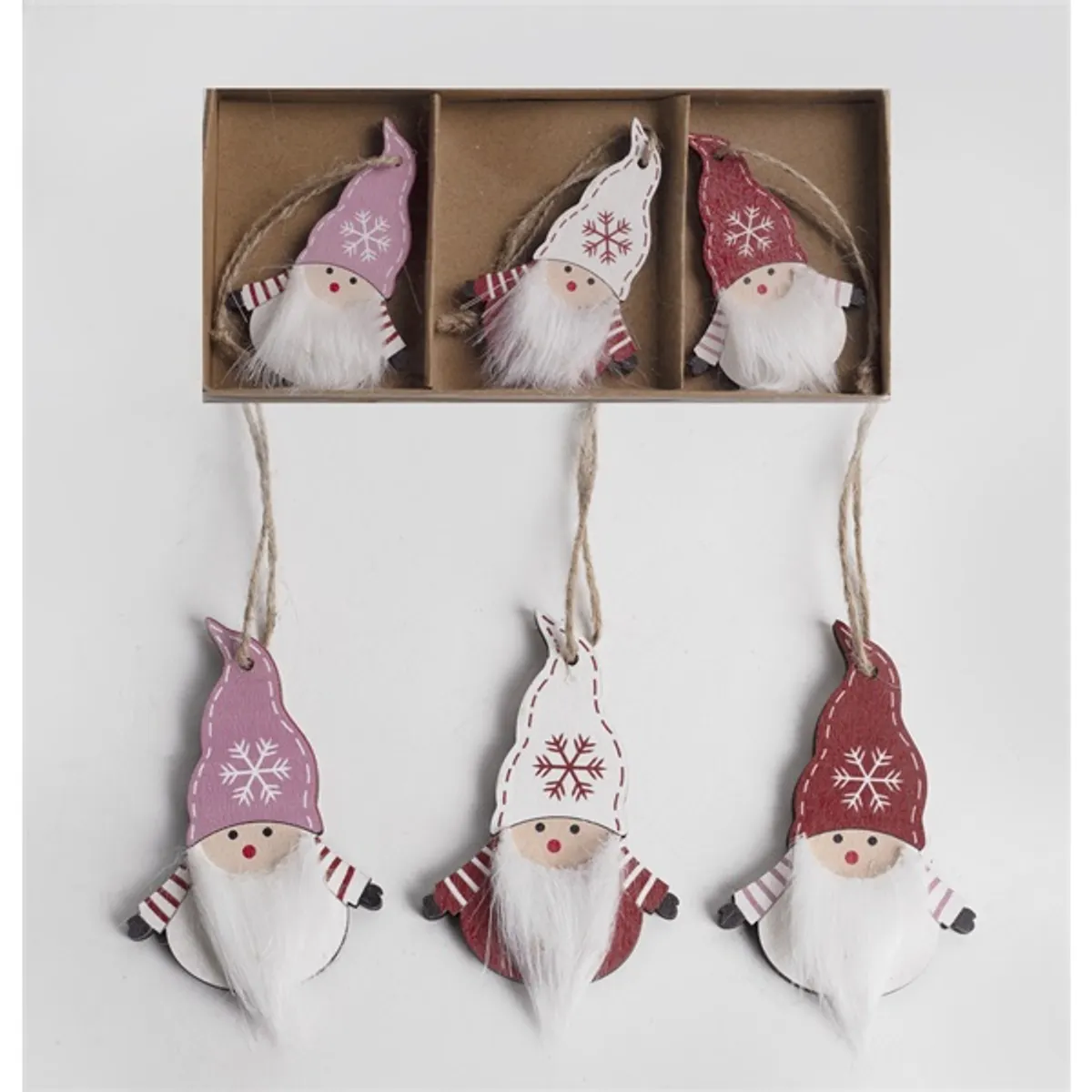 Iris fa akasztós mikulás 3db dobozban mályva 8 cm #1