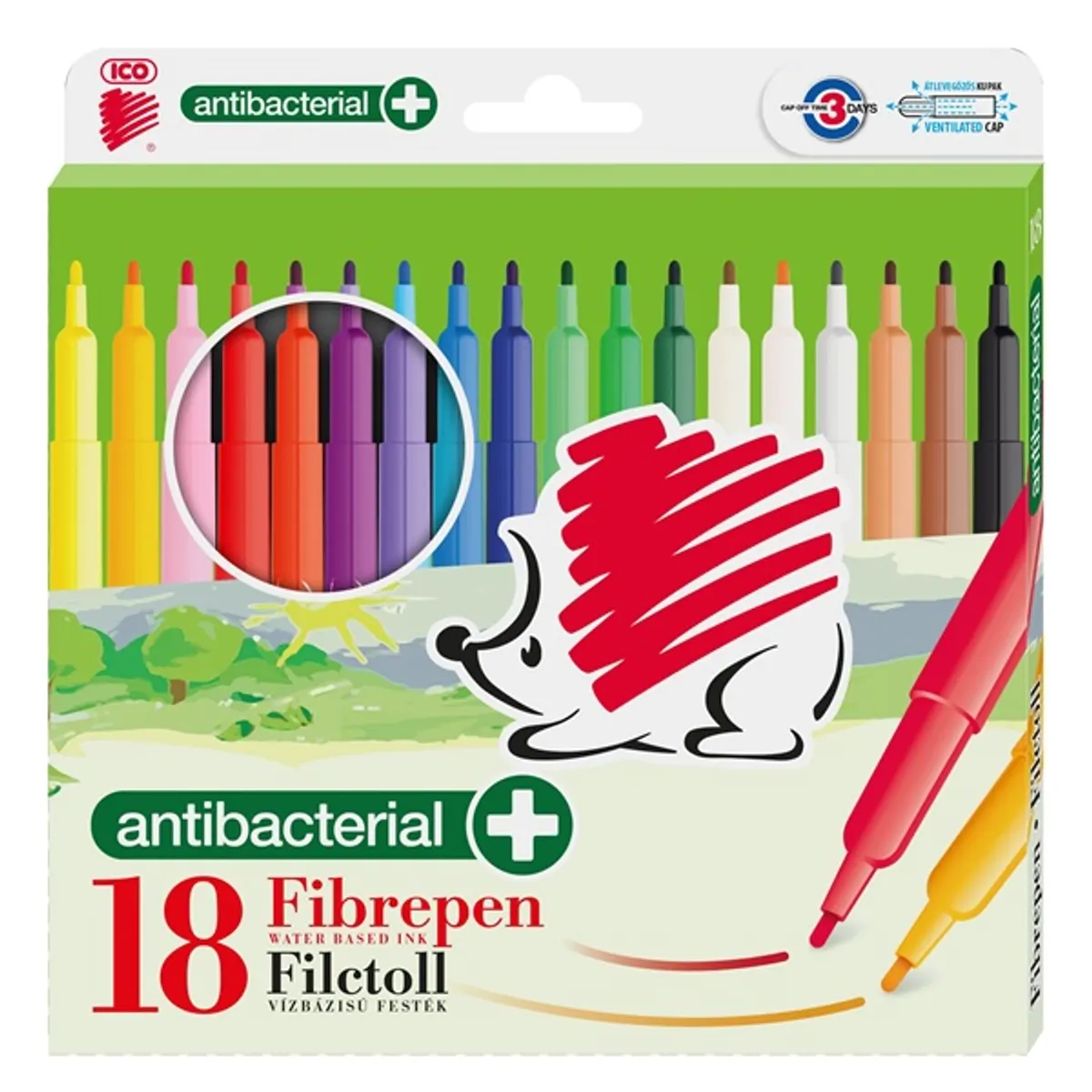 ICO Süni 300 antibakteriális 18db-os vegyes színű d18 rostirón készlet #1