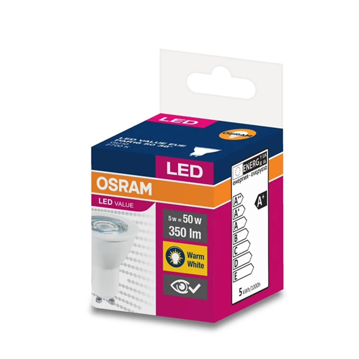 Osram Value PAR16 műanyag ház/5W/350lm/2700K/GU10/230V/36fok/70lm/W LED spot izzó #4