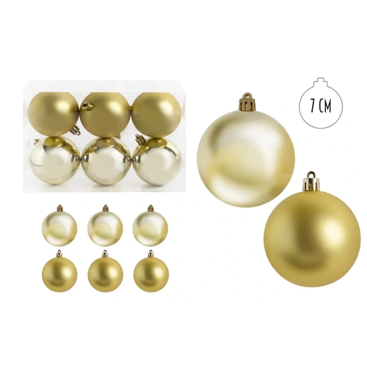 IRIS karácsonyi dísz  gömb, szettben, pvc dobozban, 6dbos, aranysárga 7 cm #1