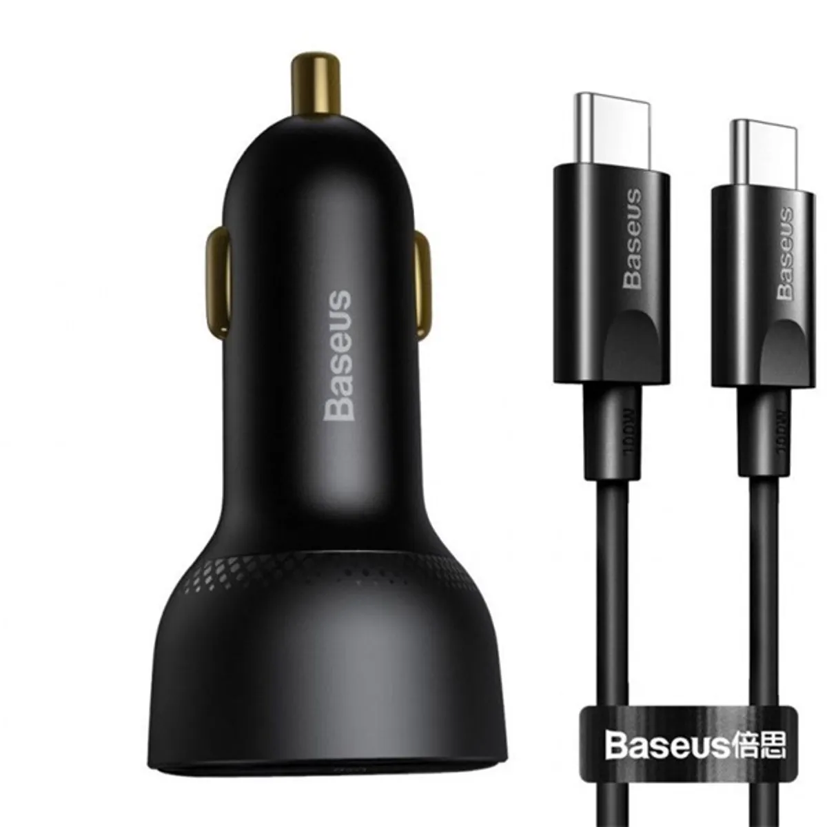 Baseus Superme Digital Display PPS 100W USB Type-A + USB Type-C fekete autós gyorstöltő + 100W 1m Type-C kábel #1
