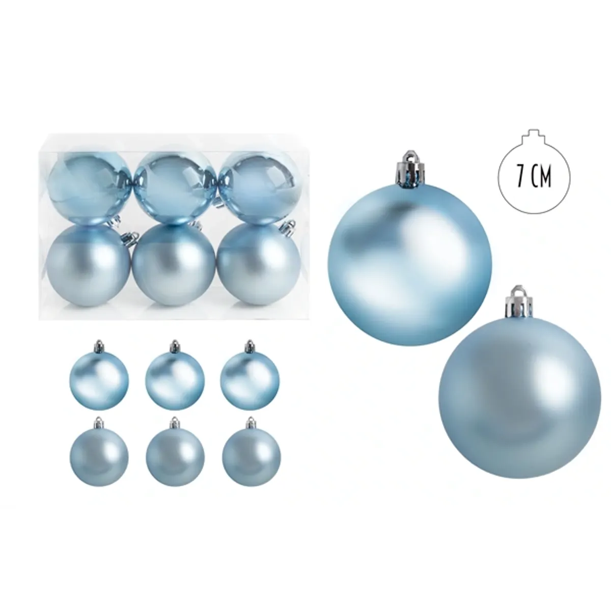 IRIS karácsonyi dísz  gömb, szettben, pvc dobozban, 6dbos, azúrkék 7 cm #1