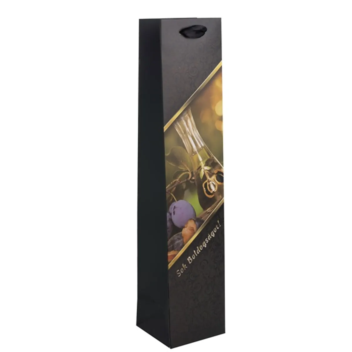 Iris papírtasak pálinkás matt, "sok boldogságot" felirat, szilvás 8*38*8 cm #1