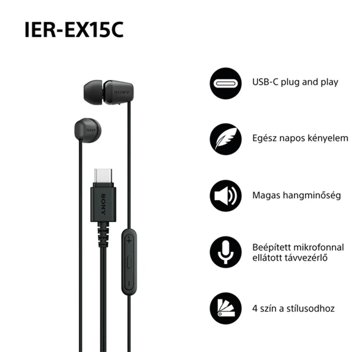 Sony IEREX15CB.CE7 USB Type-C vezetékes mikrofonos fekete fülhallgató #2