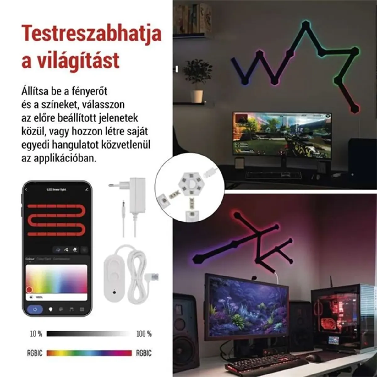 Emos GoSmart Lines fekete, 9 részből álló, 34 W, RGBIC dimmelhető, WiFi LED lámpa #3