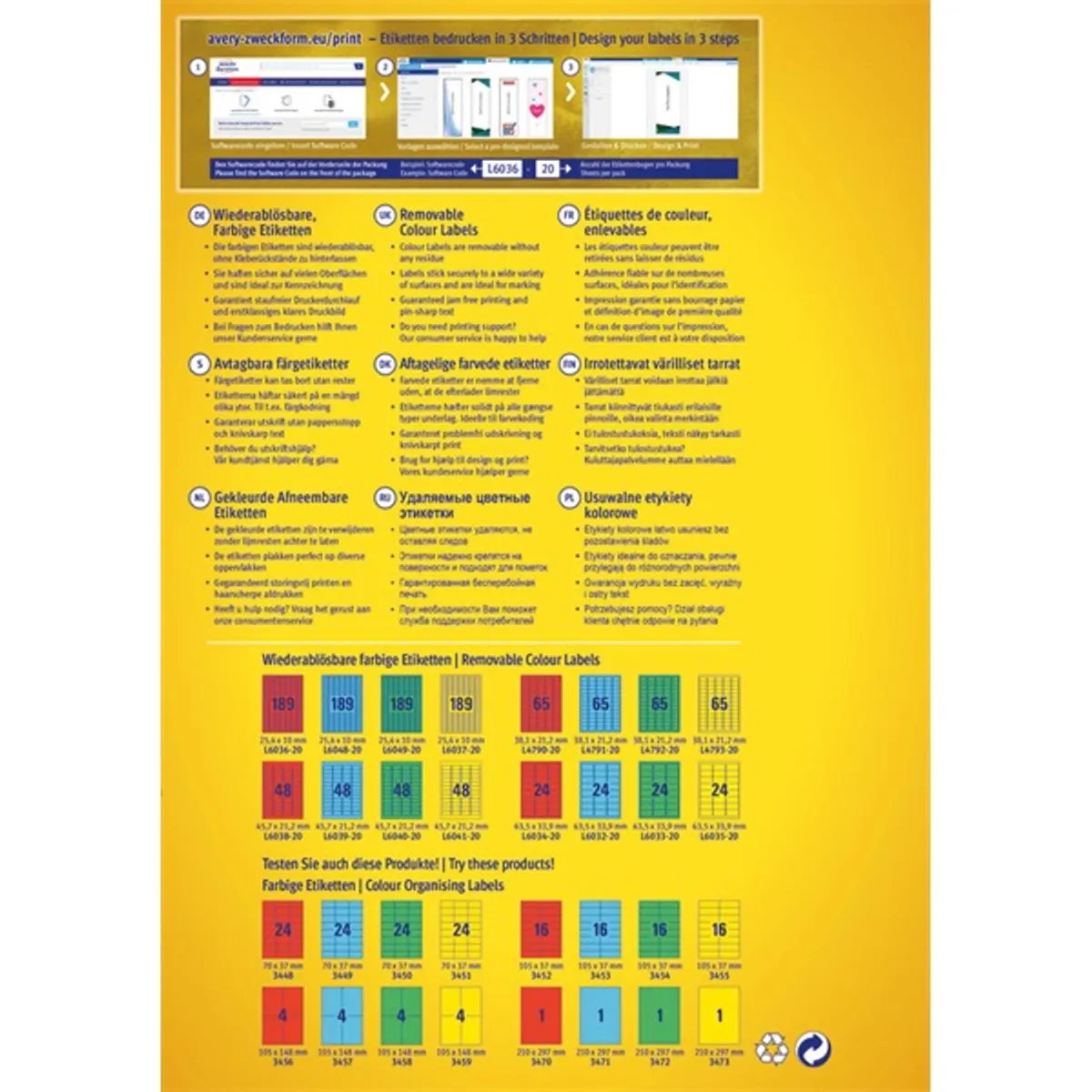 Avery L6041-20 45,7x21,2mm visszaszedhető 960db-os sárga etikett #3