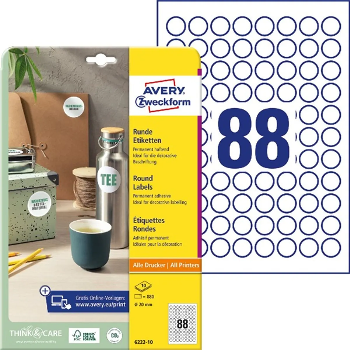 Avery 20mm 10ív 6222-10 univerzális fehér köretikett #2