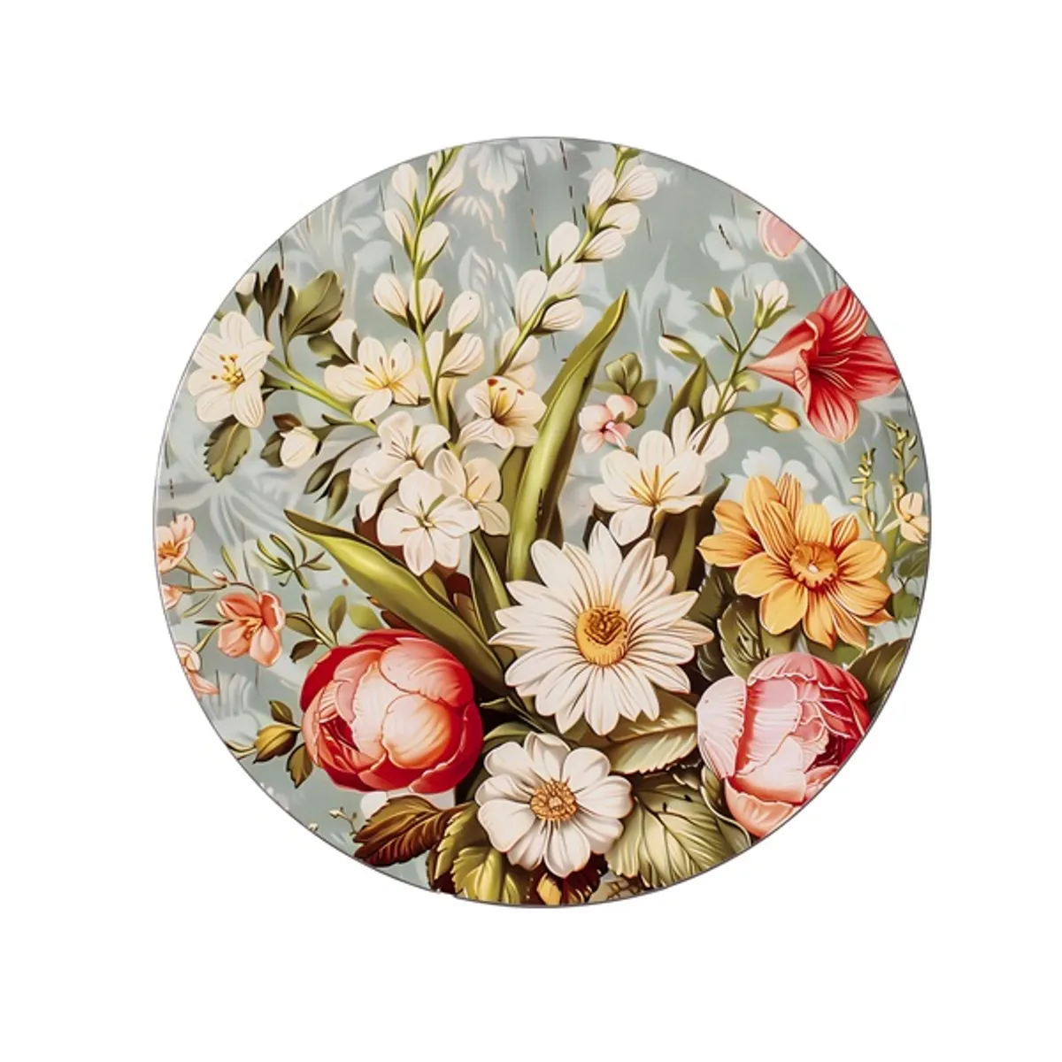 IRIS műanyag tálca, virágcsokor mintás, krém 33 cm #1