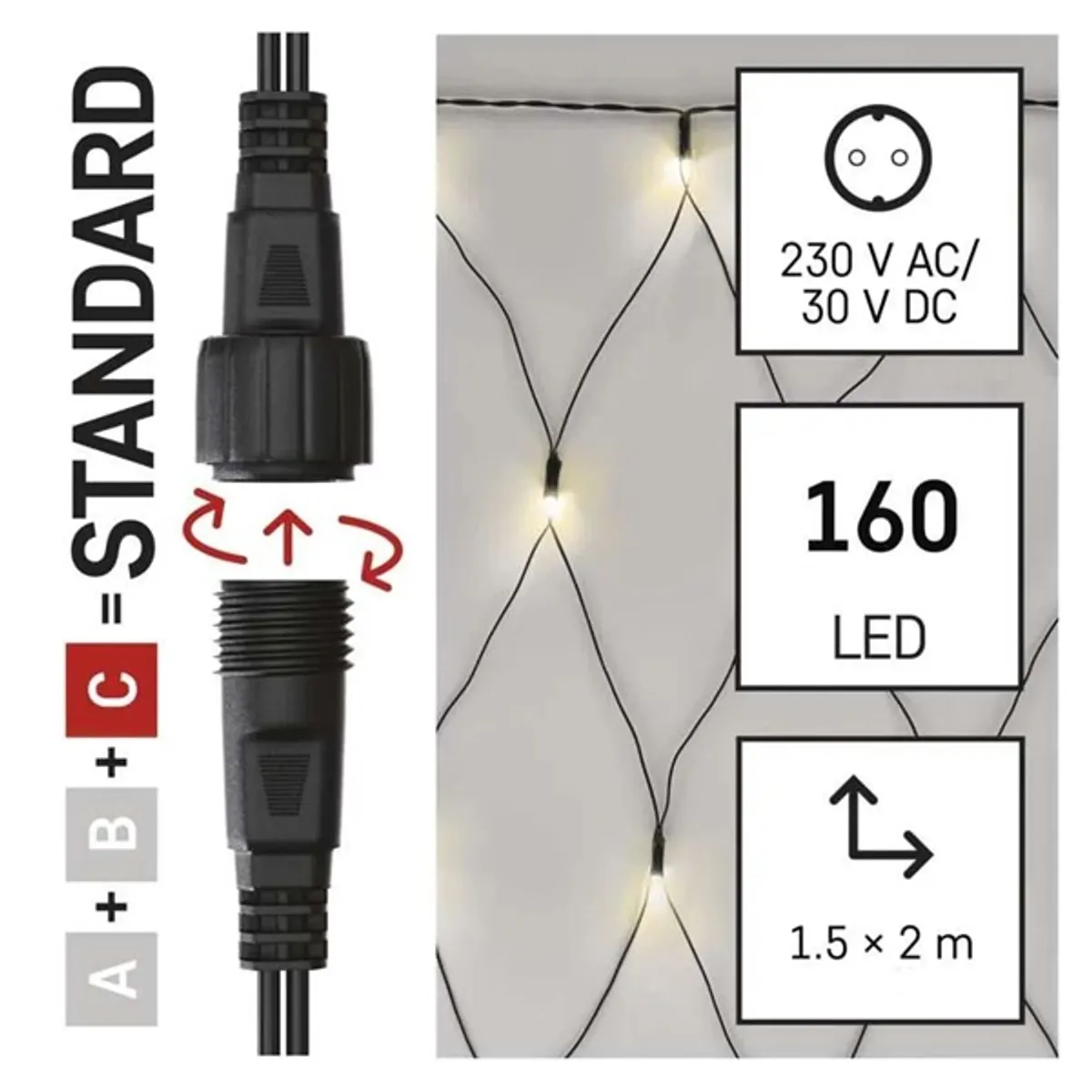 Emos D1DW01 1,5x2 m kültéri meleg fehér Standard LED sorolható karácsonyi füzér háló #7