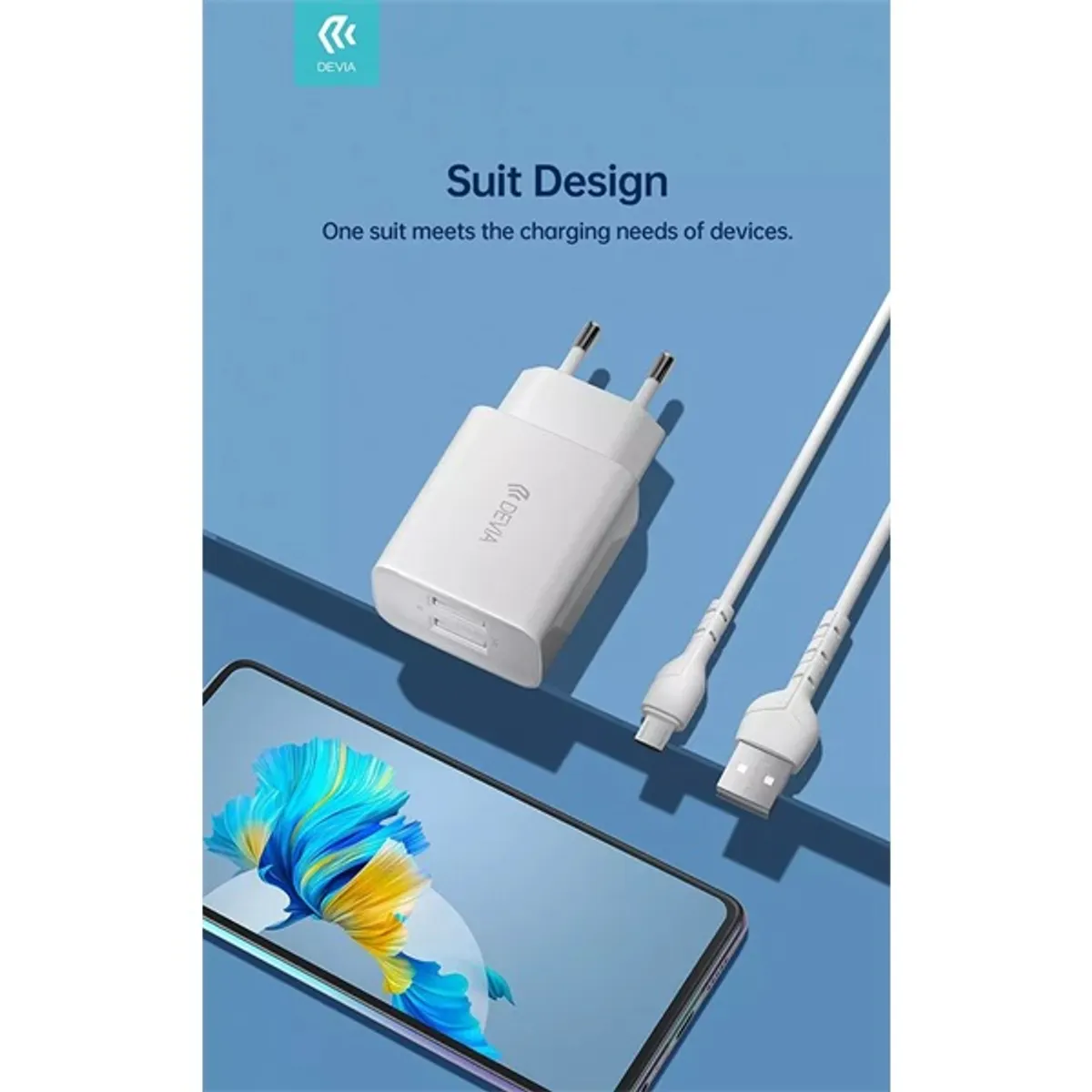 Devia ST364020 5V/2.4A Smart 2xUSB Hálózati töltő adapter + 1 m Micro USB kábel #2