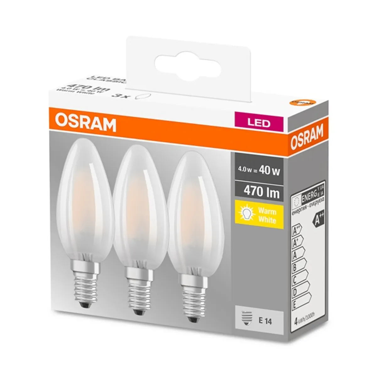 Osram Base matt üveg búra/4W/470lm/2700K/E14 LED gyertya izzó 3 db #3