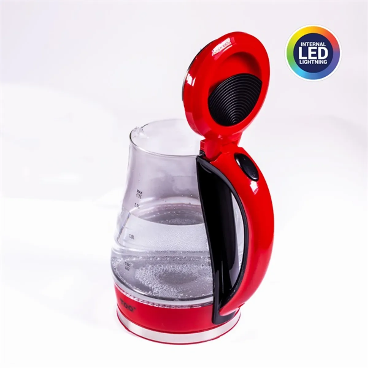 TOO KE-820 1,7L-es piros prémium üveg vízforraló #5