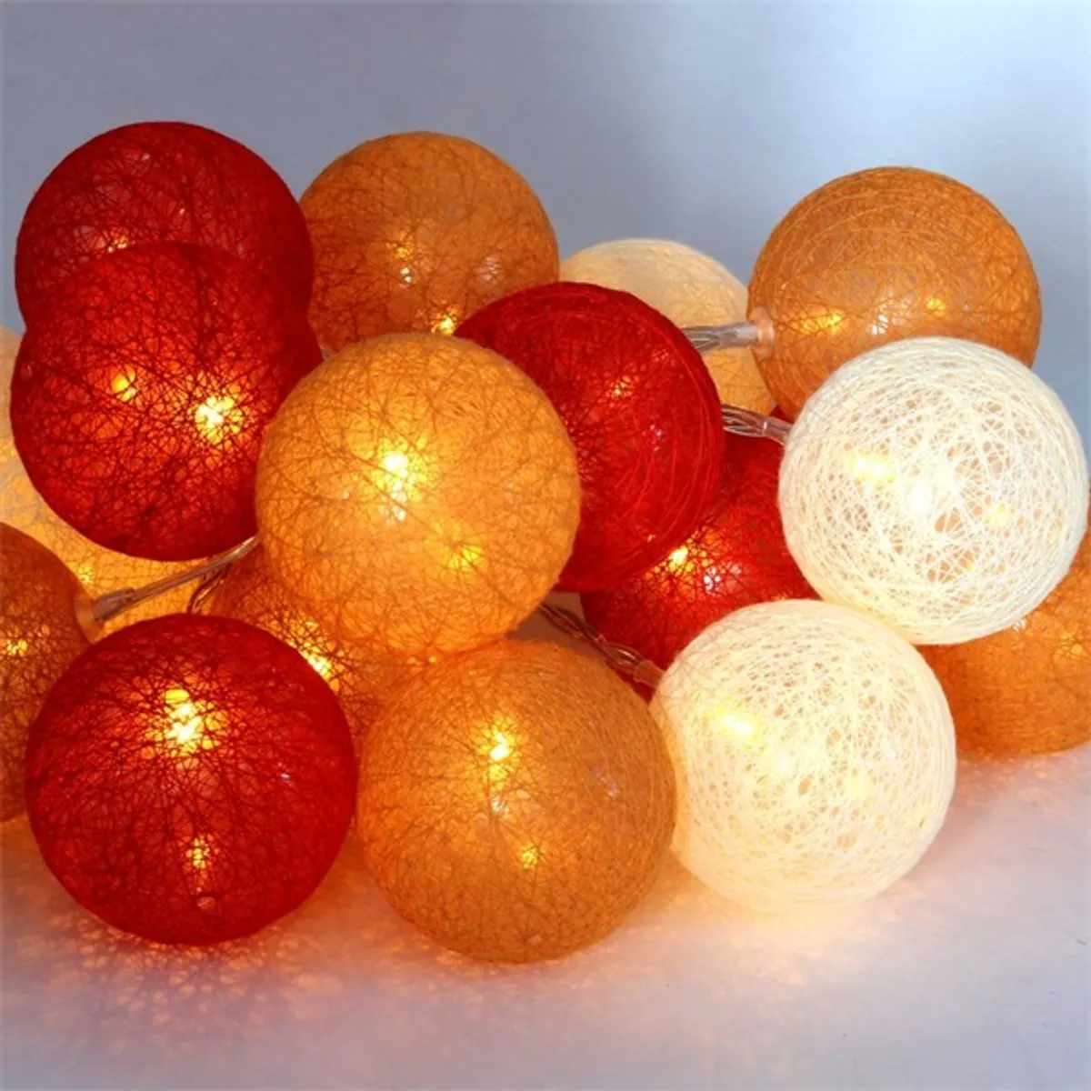 Iris Gömb alakú 6cm/színes fonott/3m/piros-narancs-meleg fehér/20db LED-es/USB-s fényfüzér, fénydekoráció #2