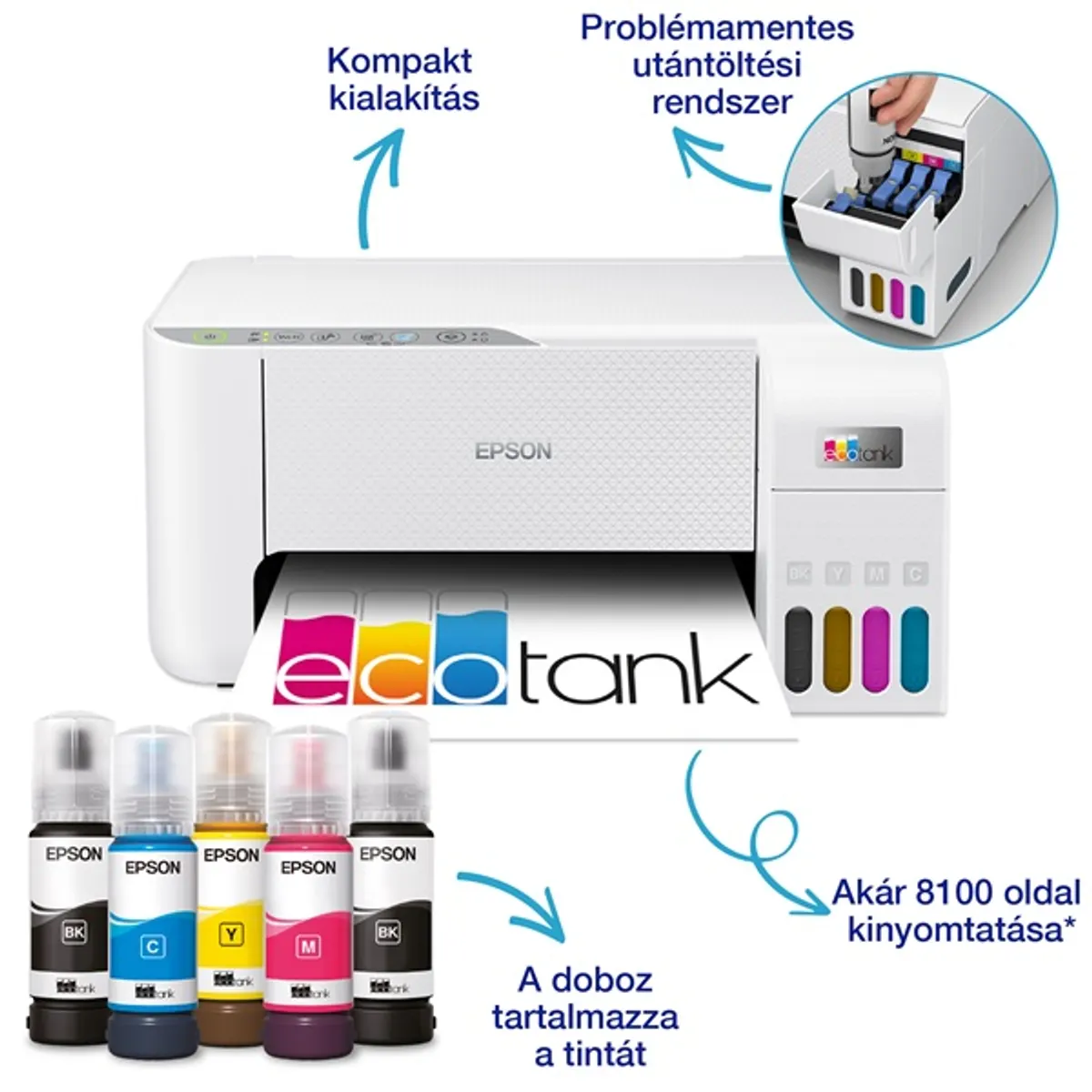 Epson EcoTank L3276 színes nyomtató MFP, WiFi/USB, 8100/6500 oldal tinta a dobozban #2