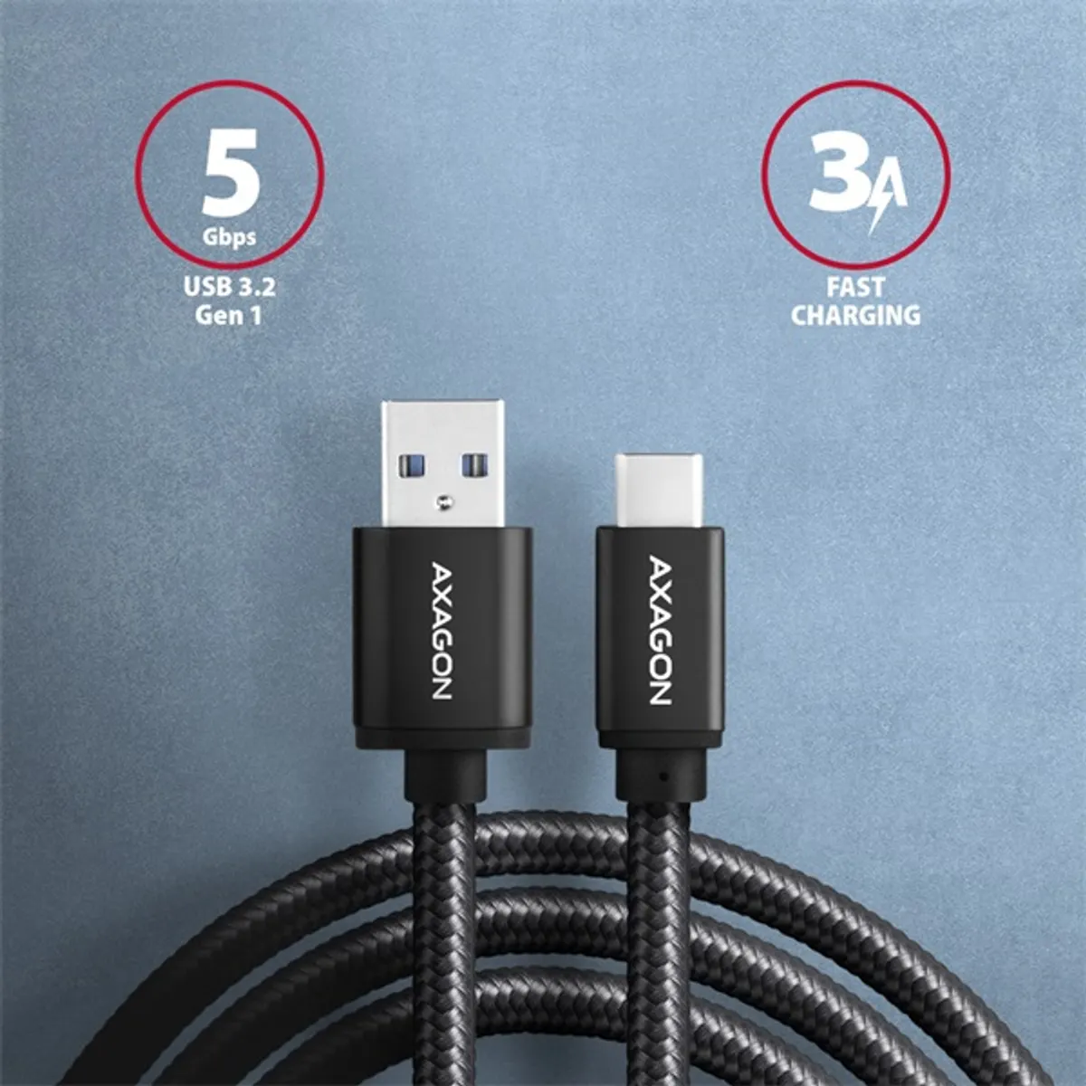 Axagon BUCM3-AM20AB USB-C 3.2 Gen 1 -  USB-A 2 m fekete kábel #2
