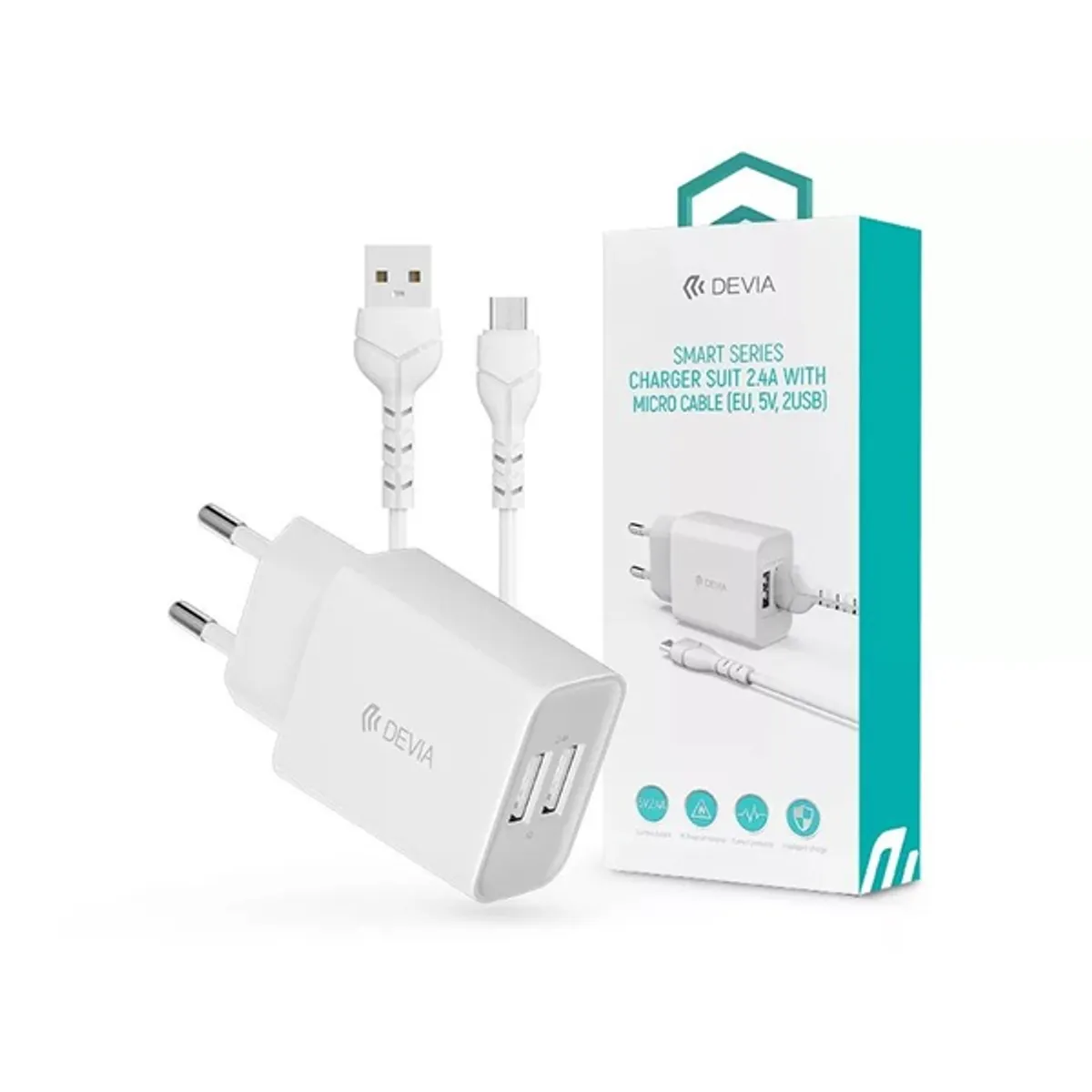 Devia ST364020 5V/2.4A Smart 2xUSB Hálózati töltő adapter + 1 m Micro USB kábel #1