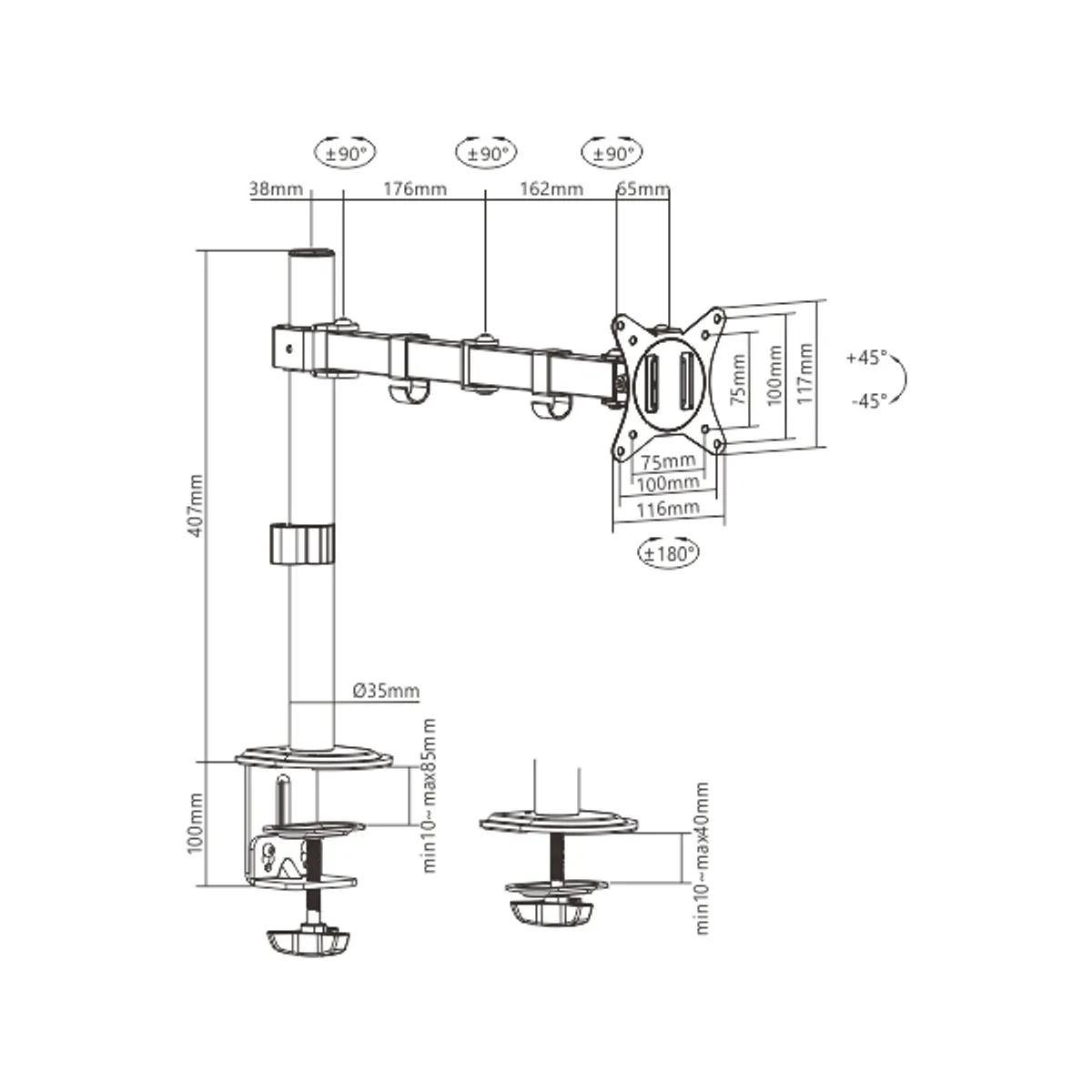 Gembird MA-D1-01 17"-32" egykaros asztali monitor tartó konzol #2