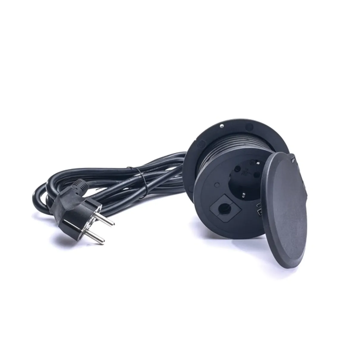 TOO GPS-105-1B IP20,1x 2P+F,USB-A,Type-C,Qi- töltés,kábelkiv.,fekete asztalba süllyeszthető elosztó #2