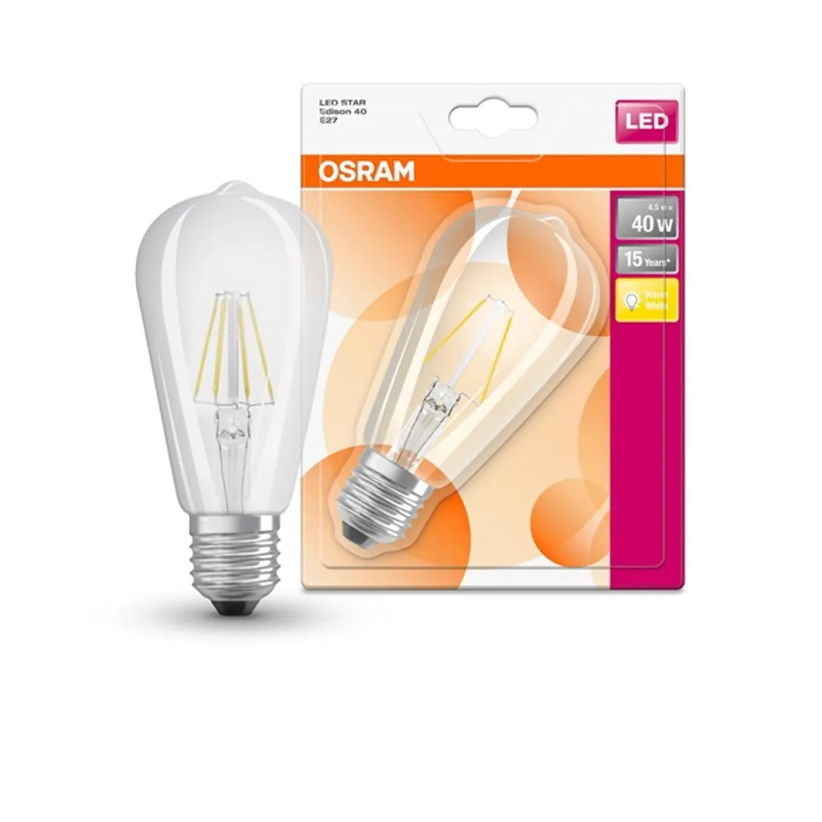Osram Star átlátszó üveg búra/4,5W/470lm/2700K/E27 LED Edison körte izzó #2