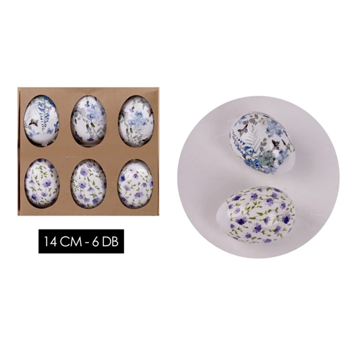 IRIS dekor műanyag tojás 6db virágos kék 14cm #1