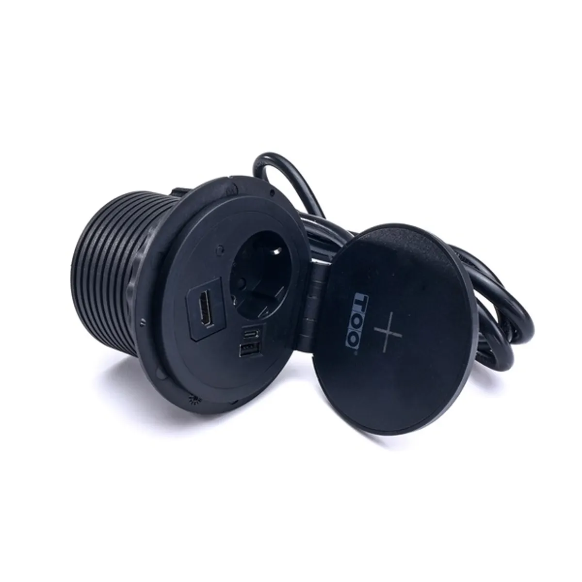 TOO GPS-103-1B IP20,1x 2P+F,USB-A,Type-C,Qi töltés,HDMI, fekete asztalba süllyeszthető elosztó #2