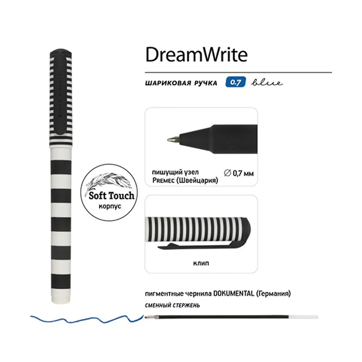 Bruno Visconti Dreamwrite Flora Black&White 0,7 mm, kék golyóstoll #4