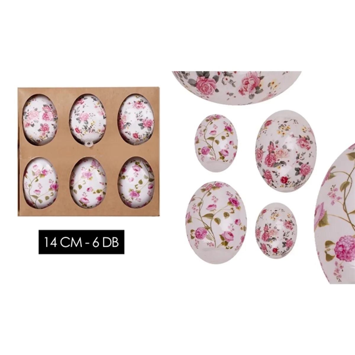 IRIS dekor műanyag tojás 6db virágos rózsaszín 14cm #1