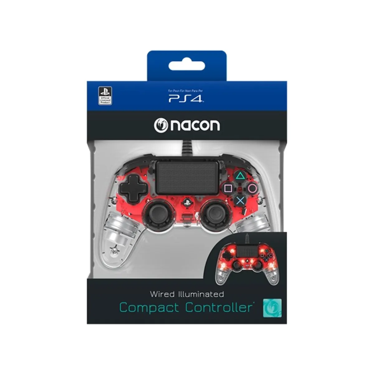 Nacon 2804955 Compact PS4 vezetékes átlátszó-halványpiros kontroller #1