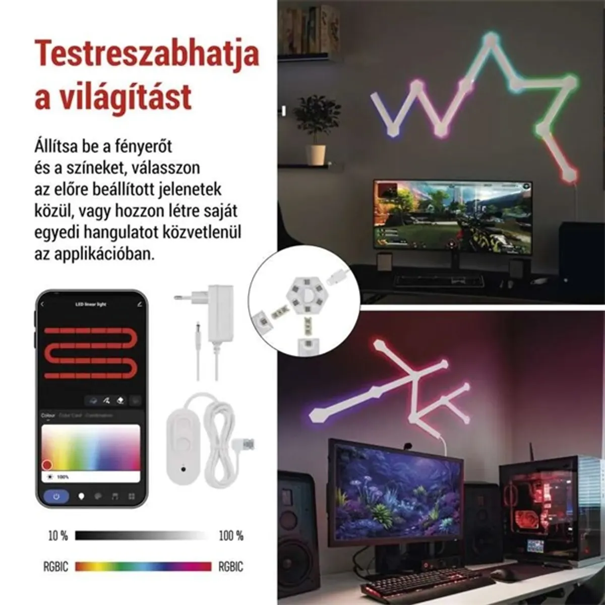 Emos GoSmart Lines fehér, 9 részből álló, 34 W, RGBIC dimmelhető, WiFi LED lámpa #3