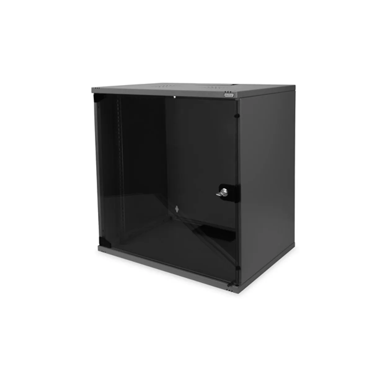 DIGITUS 19" 12U 595x540x400mm lapraszerelt üvegajtós fekete fali rack szekrény #1