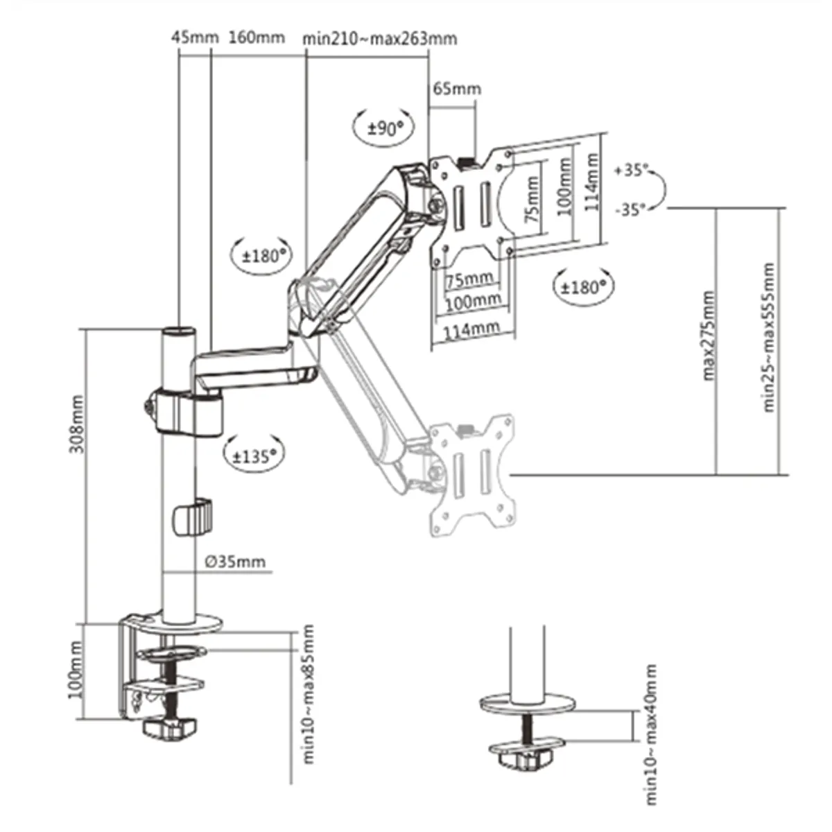 Gembird MA-DA1P-01 17"-32" egykaros asztali monitor tartó konzol #2
