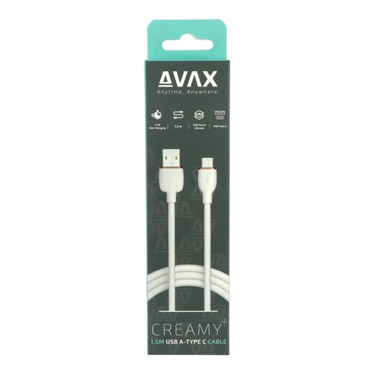 AVAX CB620 CREAMY+ USB A-Type C 2.4A, 1,5m fehér-rózsaarany gyorstöltő kábel #3