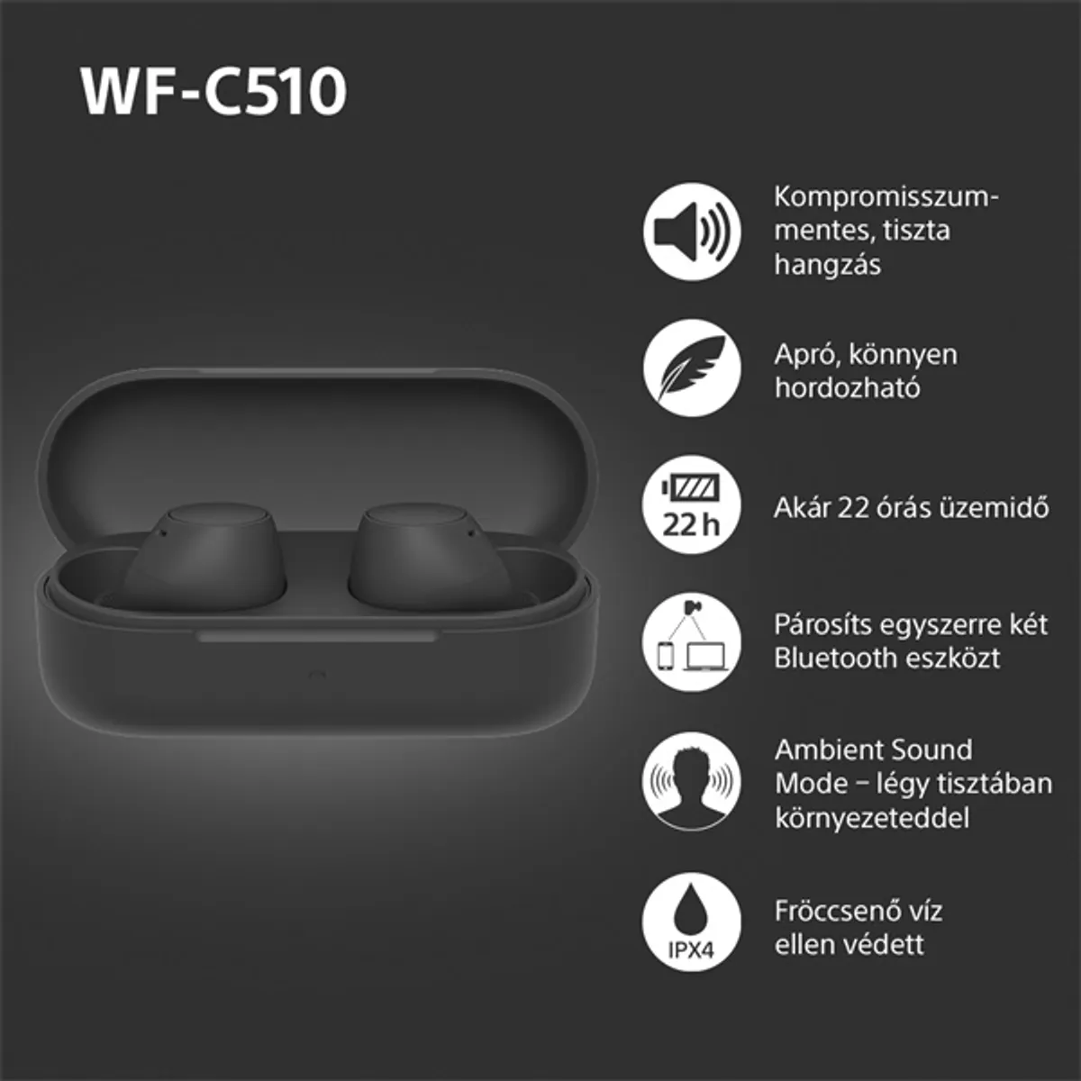 Sony WFC510B.CE7 True Wireless Bluetooth fekete fülhallgató #6