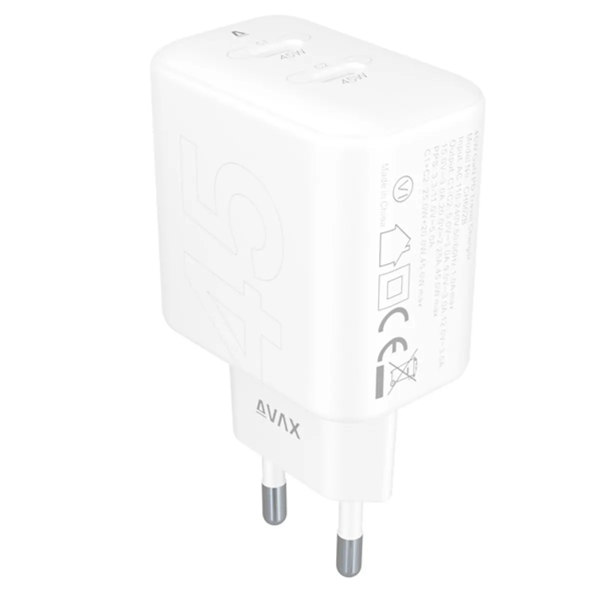 AVAX CH602W SPEEDY+ 45W GaN 2x USB-C PD3.0 fehér gyors töltő adapter #1