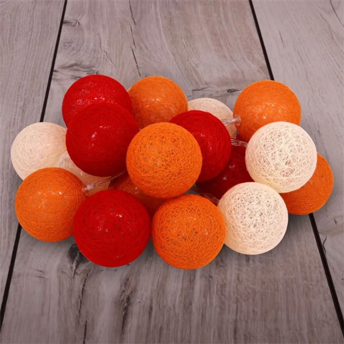 Iris Gömb alakú 6cm/színes fonott/3m/piros-narancs-meleg fehér/20db LED-es/USB-s fényfüzér, fénydekoráció #3