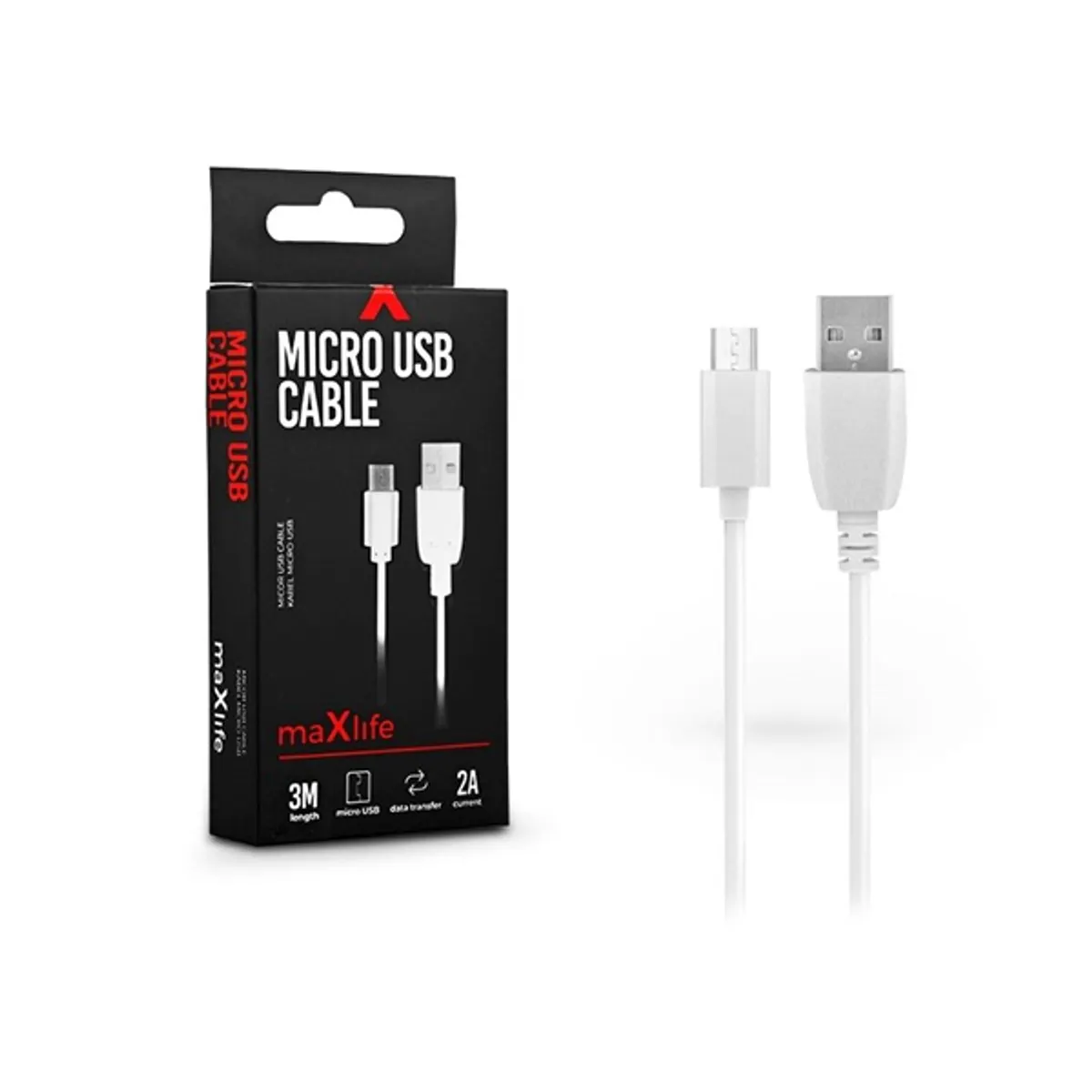 Maxlife TF-0077 3m USB-microUSB fehér adat- és töltőkábel #1