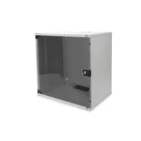 DIGITUS 19" 12U 595x540x400mm lapraszerelt üvegajtós szürke fali rack szekrény #1