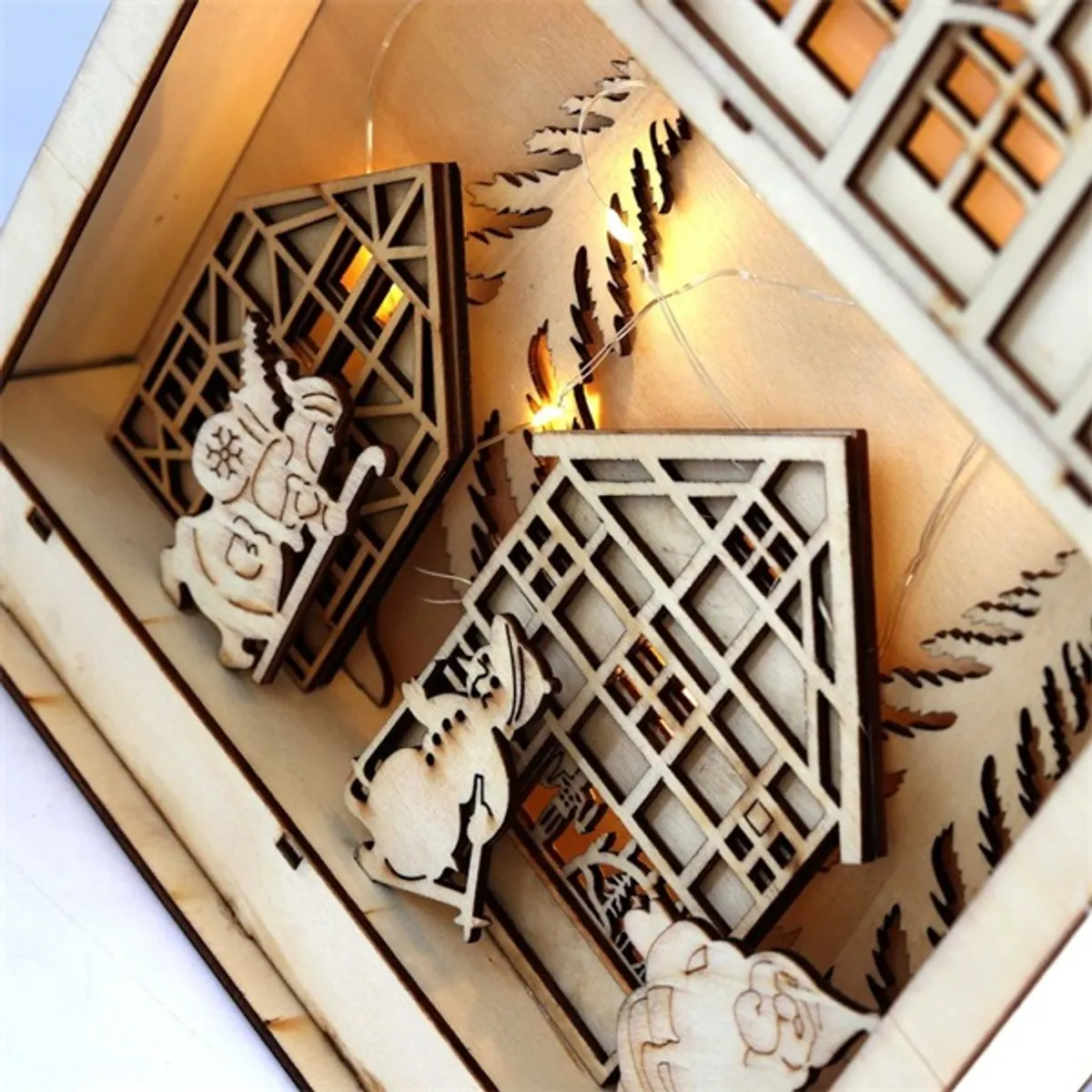 Iris Karácsonyi ház alakú 23,5x29cm/meleg fehér LED-es fa fénydekoráció #3