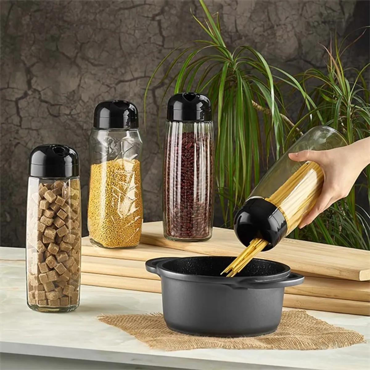 IRIS C-00441 Round Crystal üveg tároló 1.600ml, fekete vagy elfántcsont színű #2