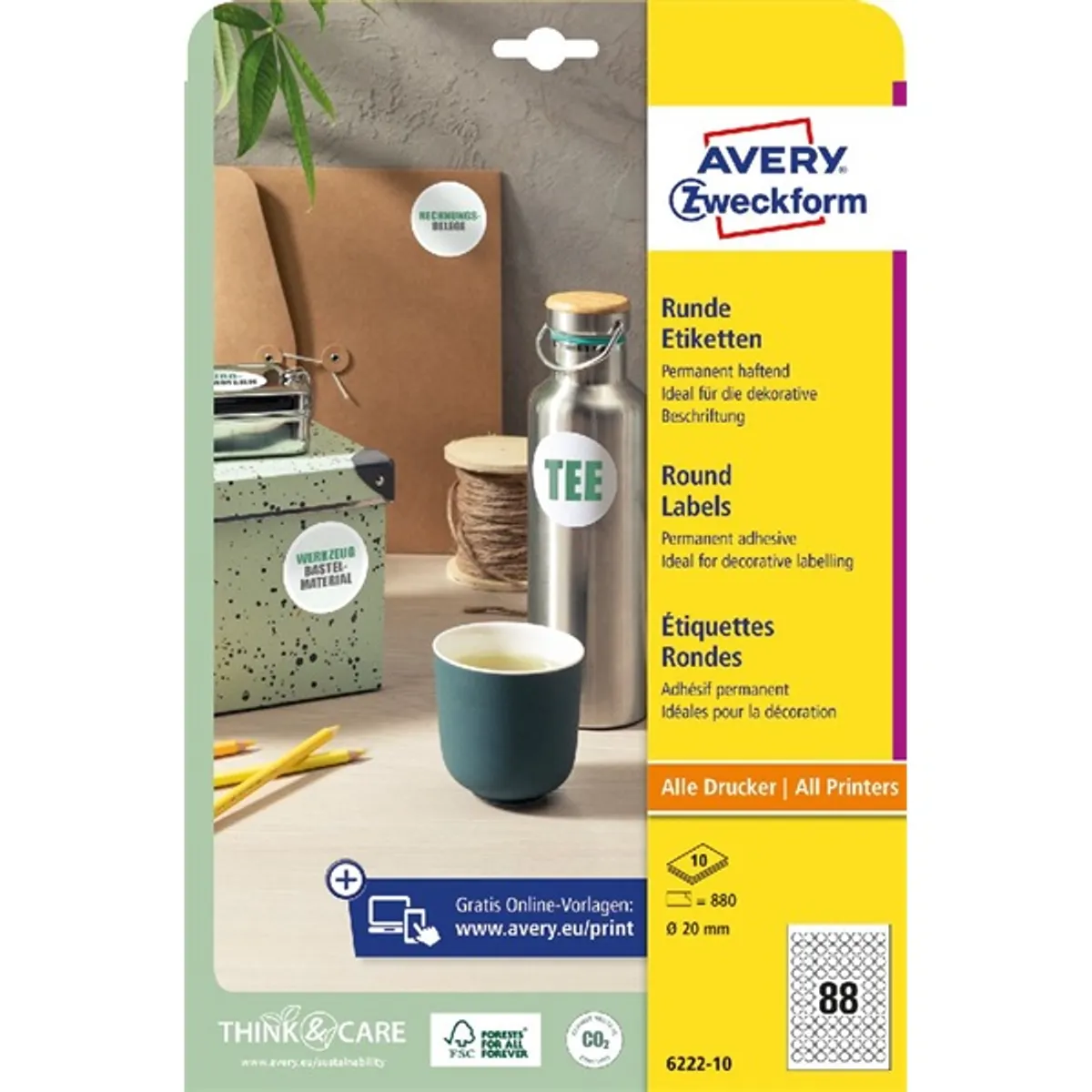 Avery 20mm 10ív 6222-10 univerzális fehér köretikett #1