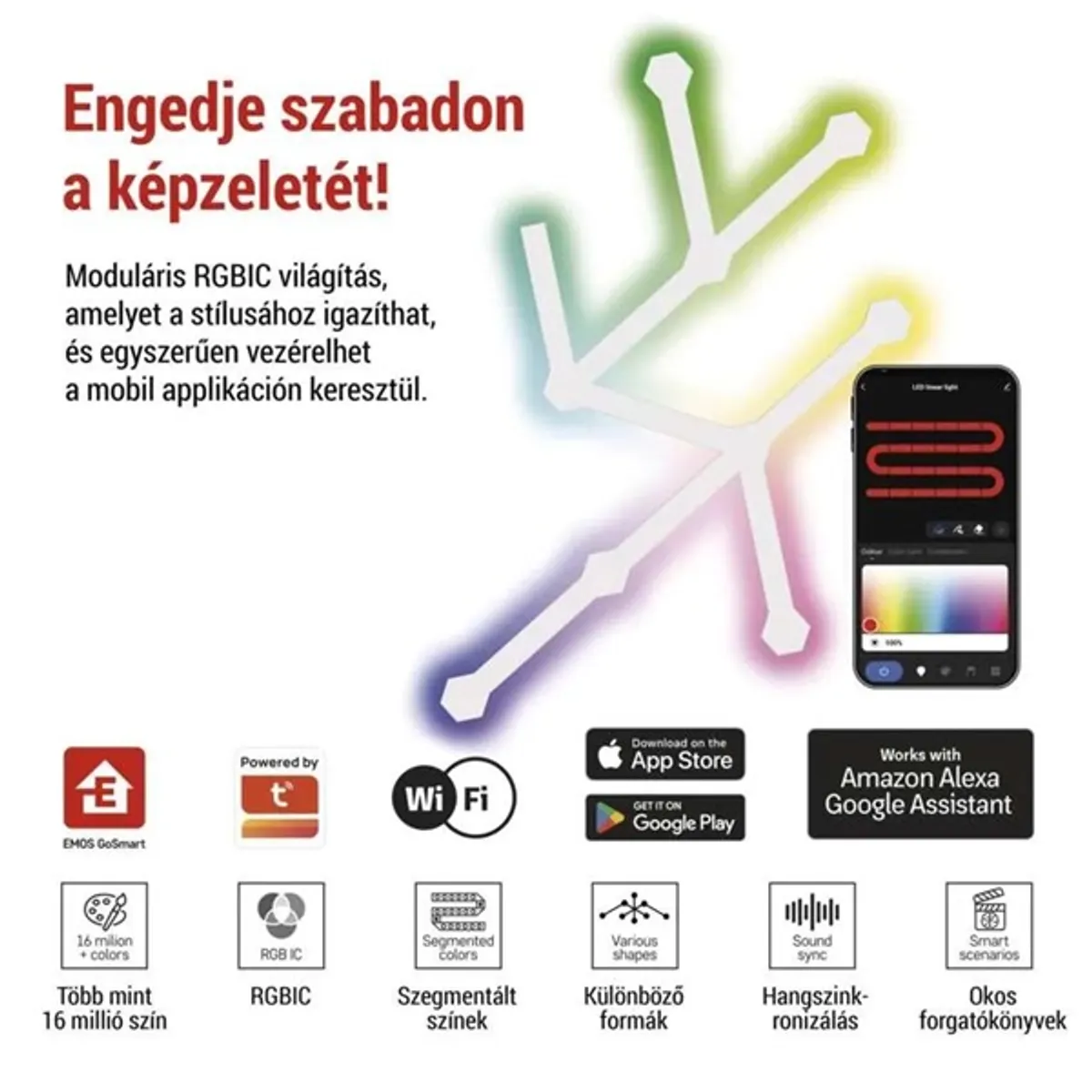 Emos GoSmart Lines fehér, 9 részből álló, 34 W, RGBIC dimmelhető, WiFi LED lámpa #2