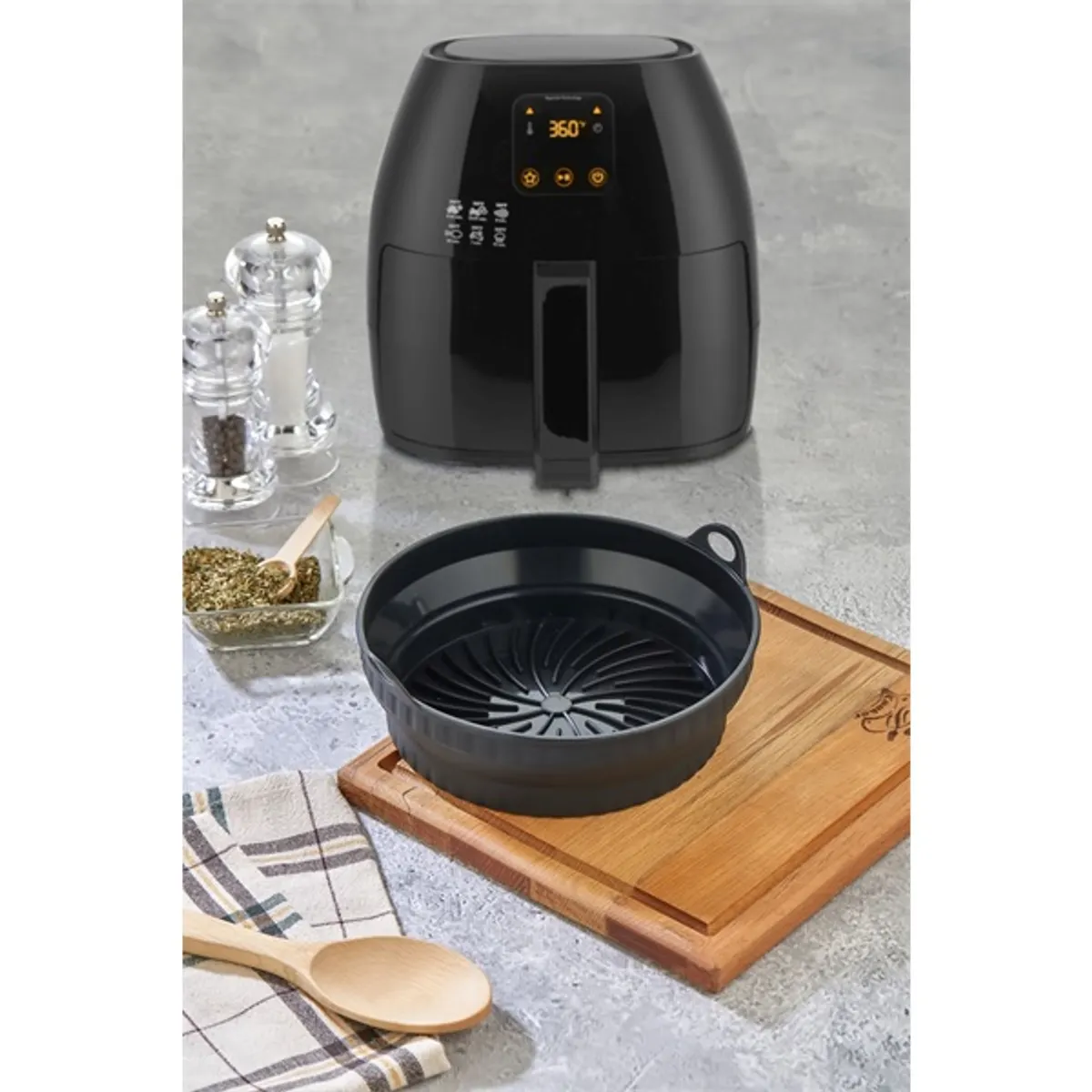 TOO összecsukható kerek szilikon forma forrólevegős sütőhöz (air fryer) 21cm átmérő, szürke, fekete vagy piros SL-3252 #8