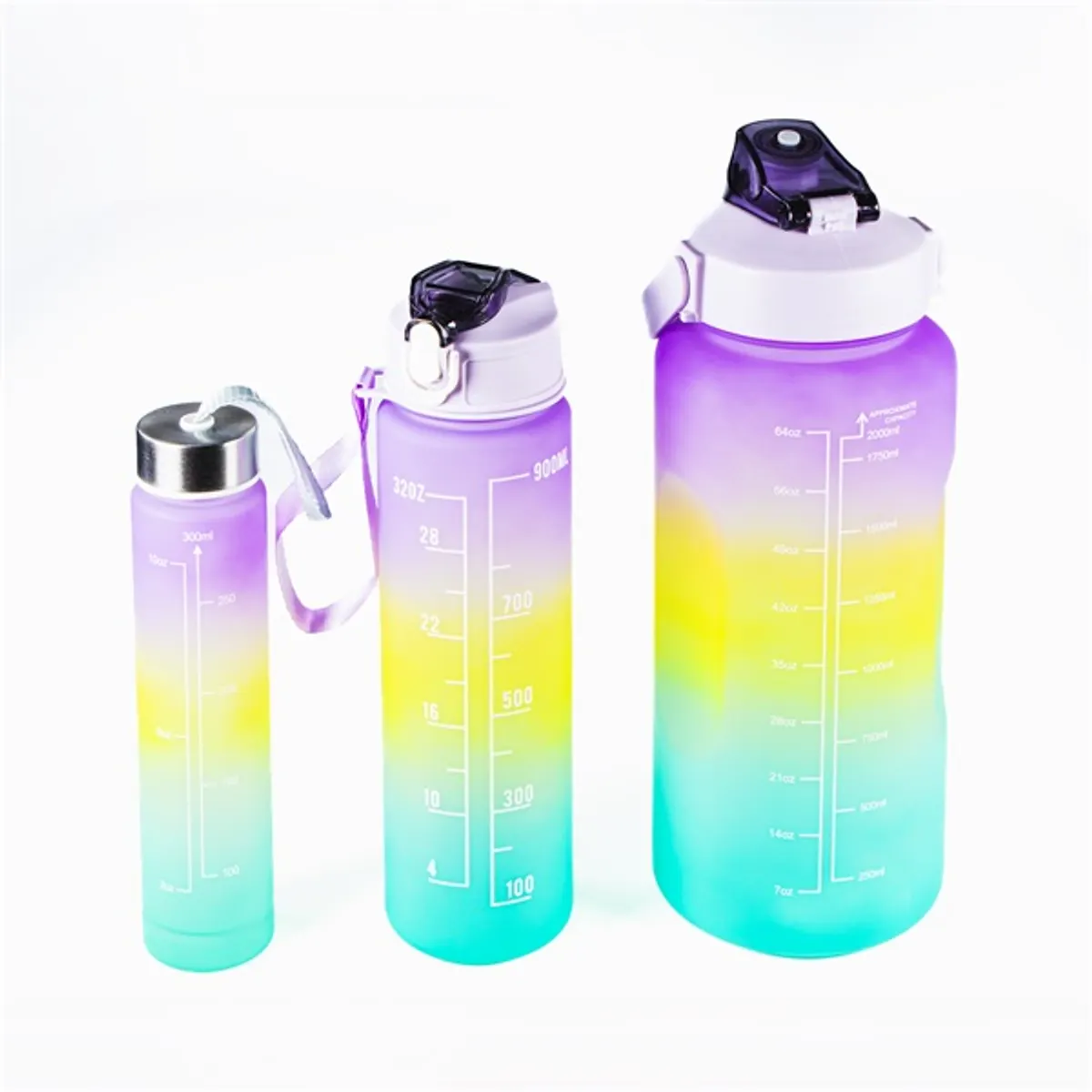 TOO KT-399 3in1 kulacs, 2.000ml+900ml+280ml-es színátmenetes motivációs kulacs idézetekkel és időskálával #2