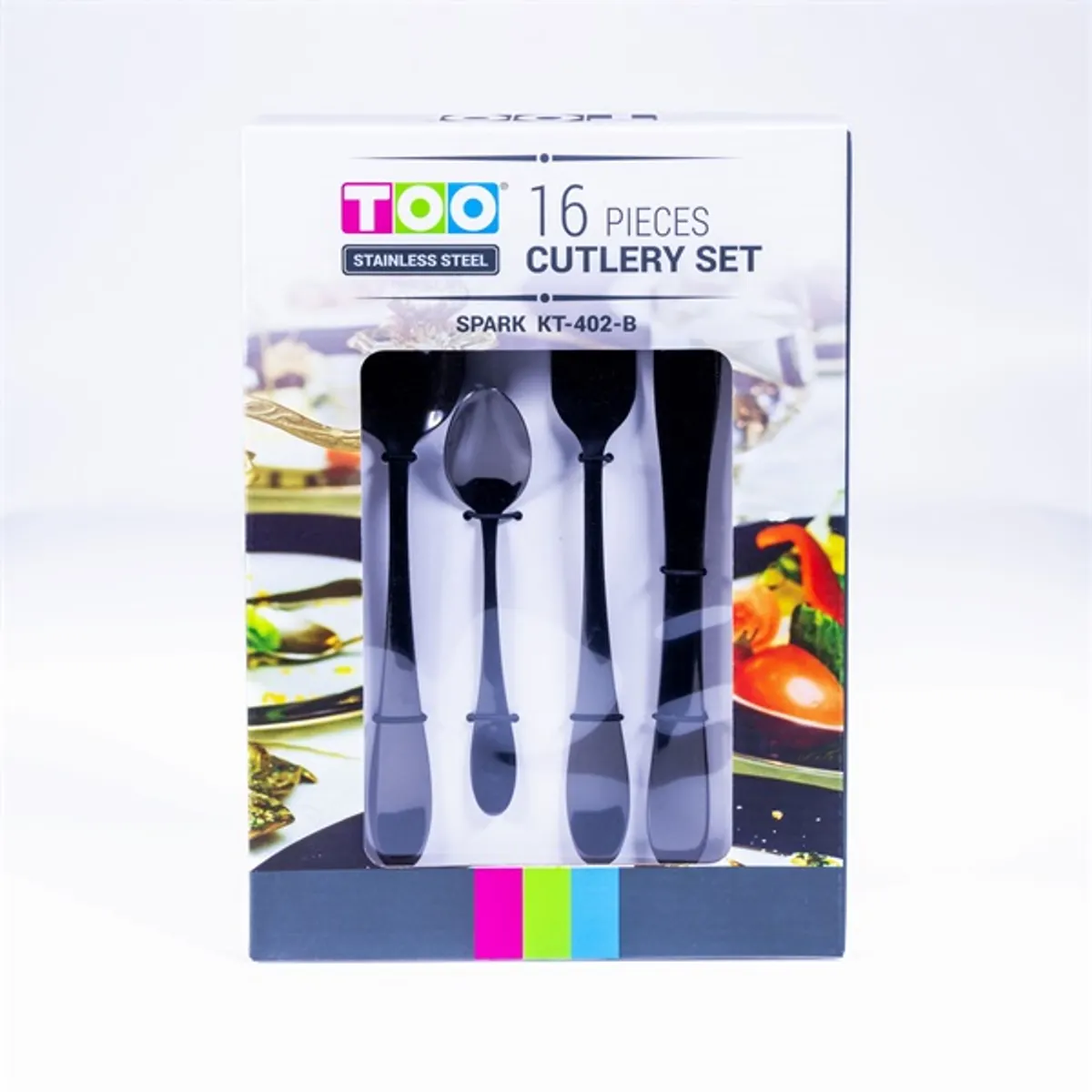 TOO KT-402 B Spark 16 db-os fekete evőeszköz készlet #2