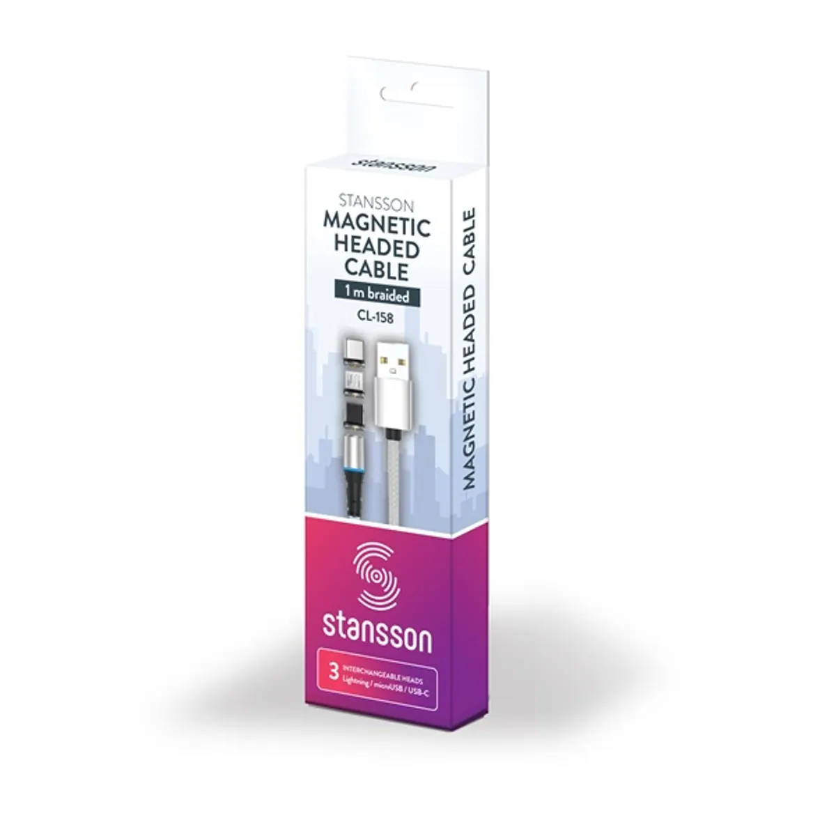 Stansson 1m 3in1 mágneses fejű microUSB/Type-C/Lightning fonott kábel #2