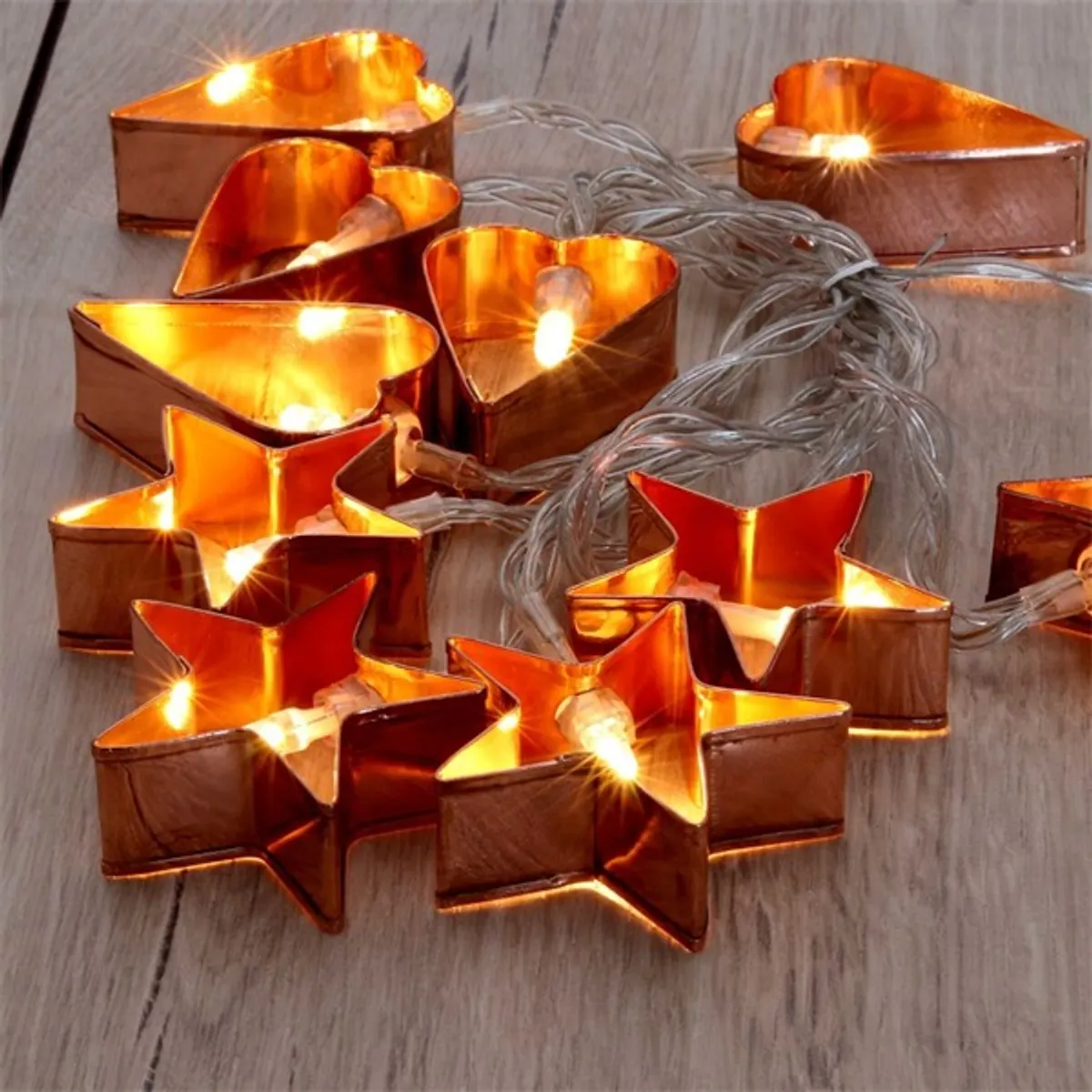 Iris Csillag+szív alakú fém/2m/meleg fehér/10db LED-es/3xAA elemes fényfüzér, fénydekoráció #5